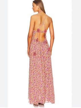 For Love And Lemons Pink Floral Backless Maxi Dress